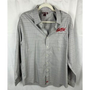 Men's Large Good Ride Long Sleeve Button Down Collard Shirt Grey Checkered
